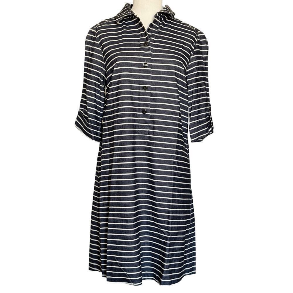 J. McLaughlin Navy & White Striped Shirt Dress Womens Size Small